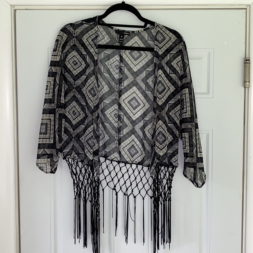Aqua Kimono with Fringe